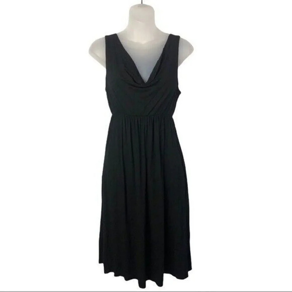 Anthropologie Michael Stars Black Cowl V-Neck Fit & Flare Midi Dress 2 - Picture 1 of 4